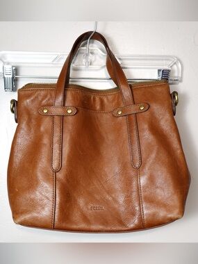 Fossil Felicity Brown Leather Small Satchel Bag Purse
